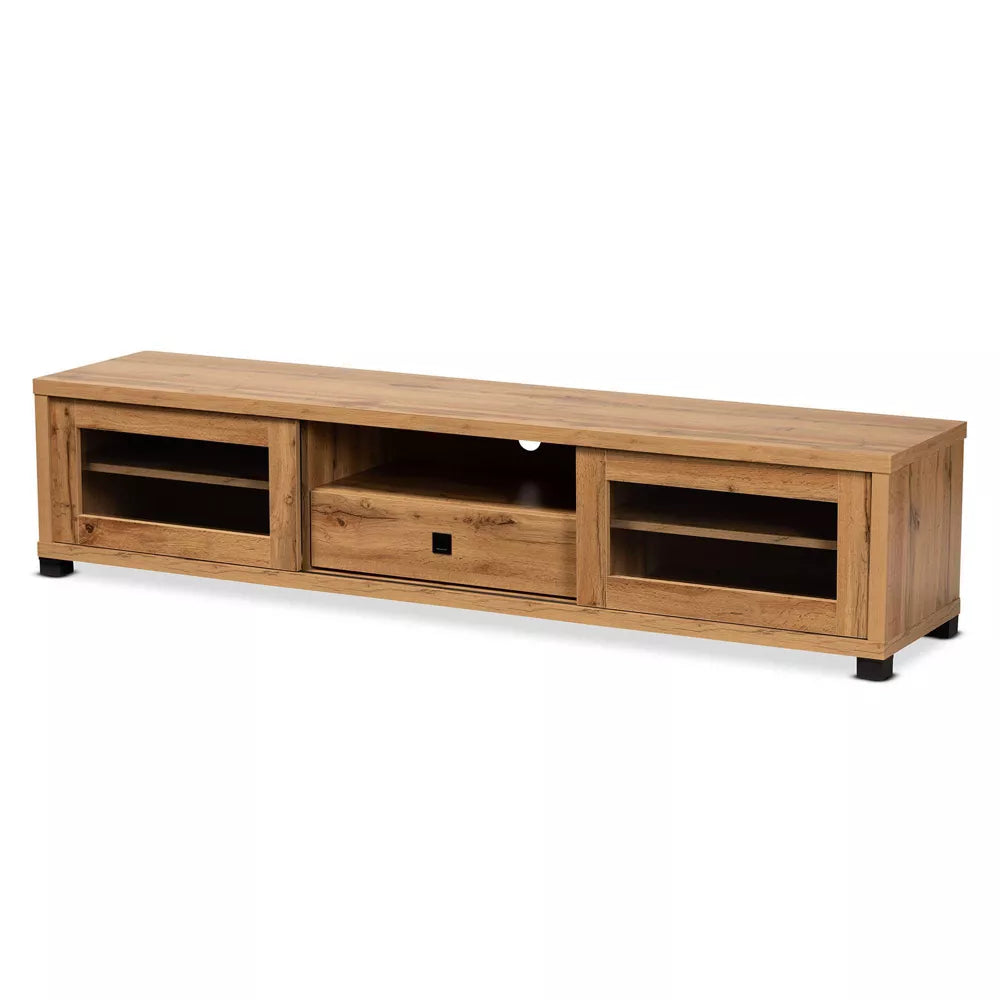 Beasley Wood 1 Drawer TV Stand for TVs up to 65" Oak Brown/Black - Baxton Studio