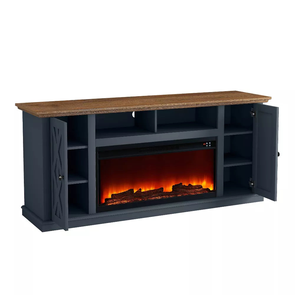 68" Freestanding Electric Fireplace TV Stand for TVs up To 78" Navy - Festivo