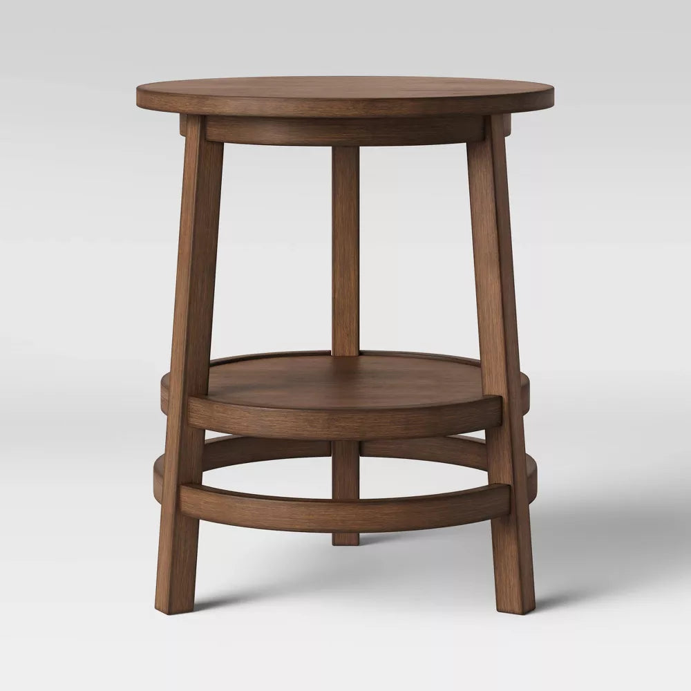 Haverhill Round Wood End Table Weathered Brown -Threshold