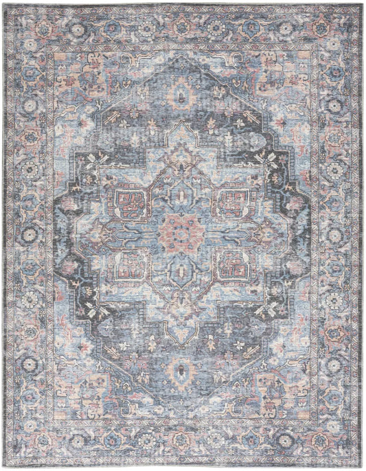 7x'10" x 9'10" Nicole Curtis Machine Washable Series 1 Vintage Indoor Area Rug Light Blue Multi