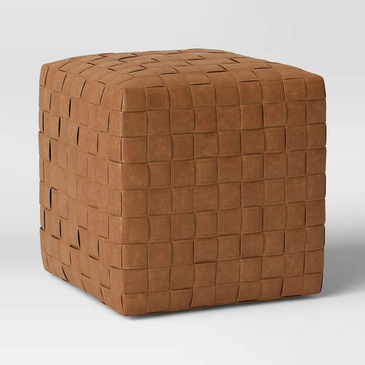 Wellford Faux Leather Woven Cube Brown - Threshold