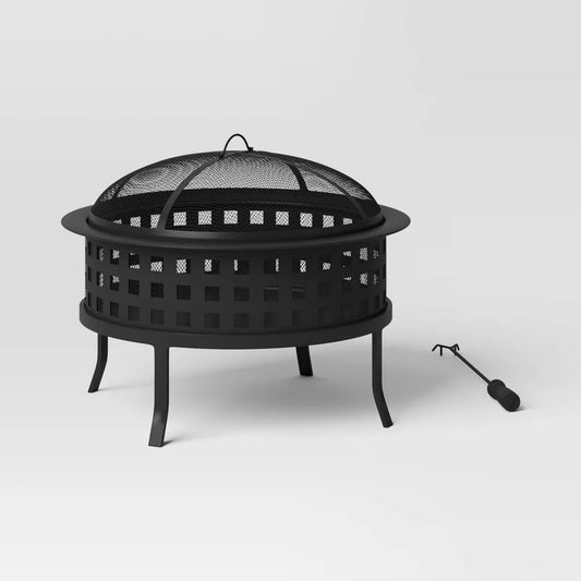 Metal Lattice Wood Burning Round Outdoor Fire Pit Black -Threshold