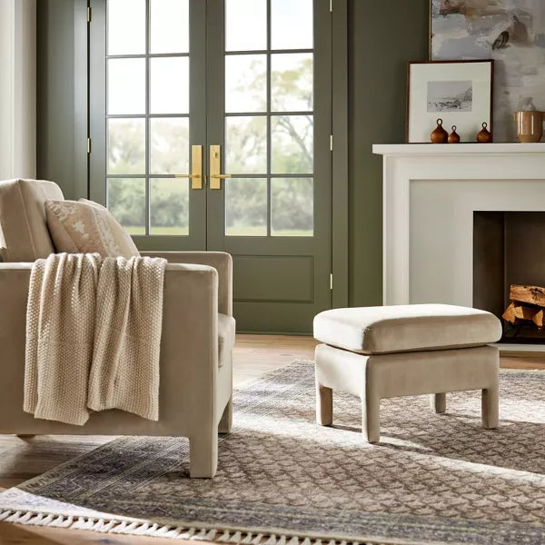 Bellfield Fully Upholstered Ottoman - Threshold™ designed with Studio McGee-light Brown velvet