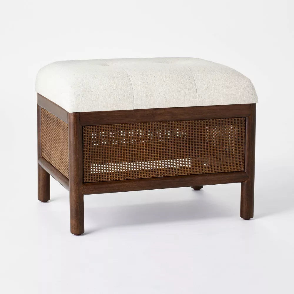 Woodspring Cane Base Ottoman Dark Walnut/Cream -Threshold designed with Studio McGee