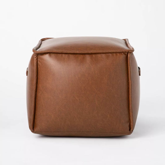 Evanston Leather Cube Pouf - Threshold designed with Studio McGee