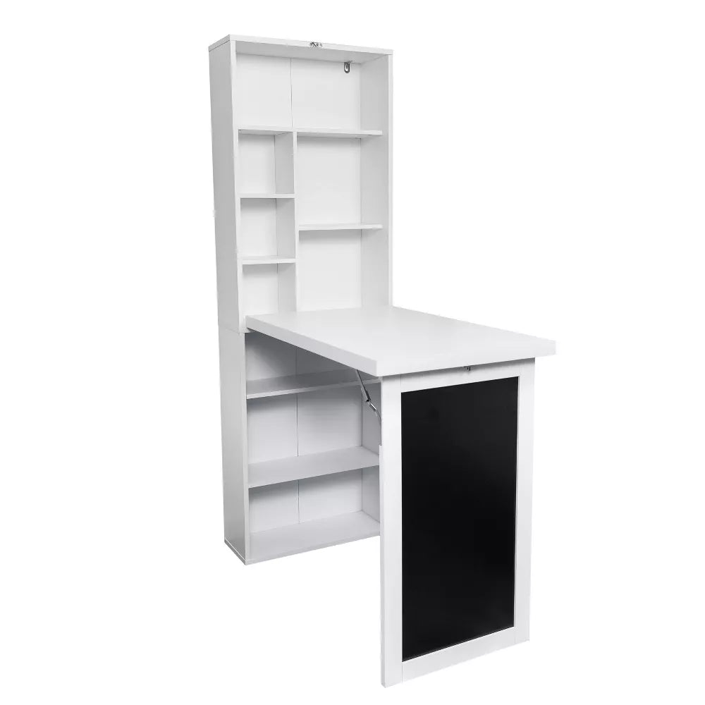 Wall Mount Folding Desk Cabinet with Blackboard White - Danya B.