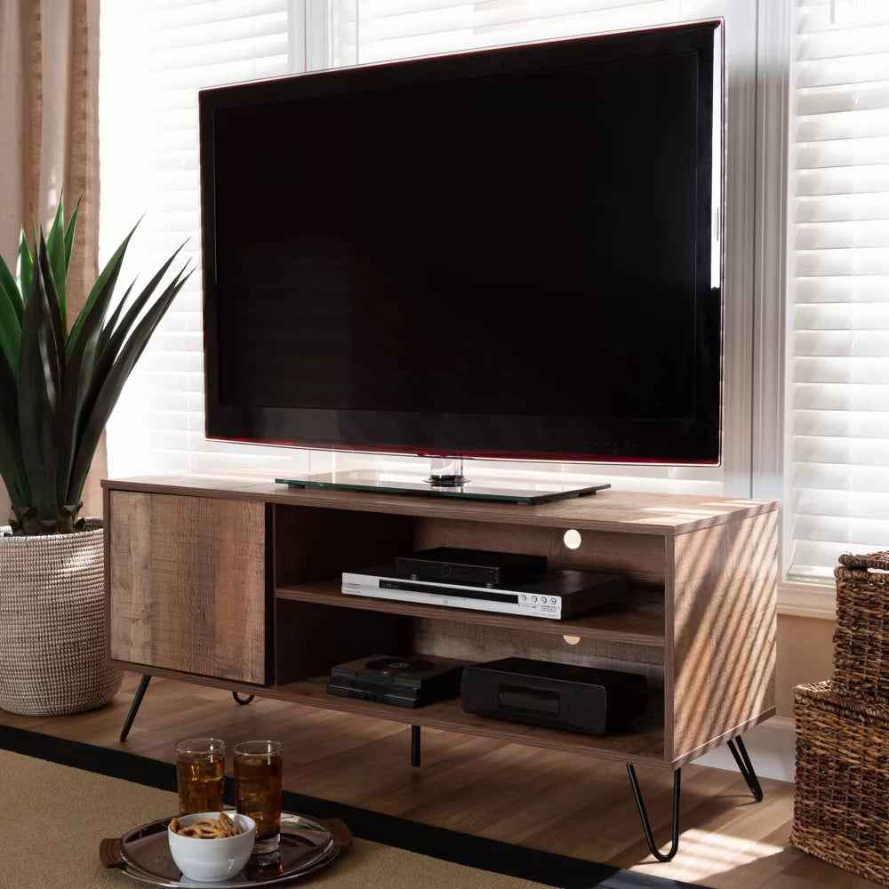 Iver 1 Door Wood TV Stand for TVs up to 50" Rustic Oak/Dark Brown - Baxton Studio