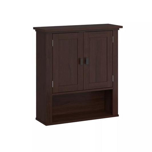 Hayward Two-Door Bathroom Storage Wall Cabinet Dark Woodgrain - RiverRidge Home