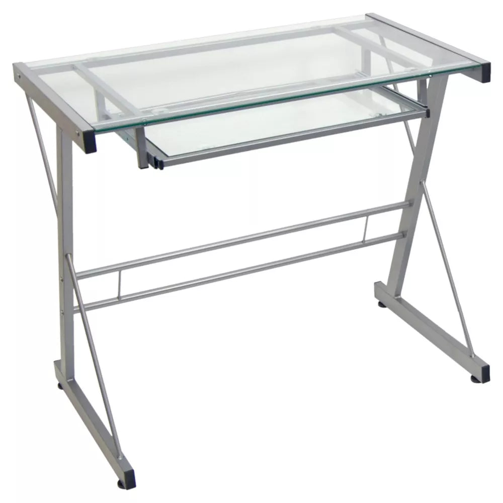 Glass Computer Desk with Keyboard Tray Silver - Saracina Home