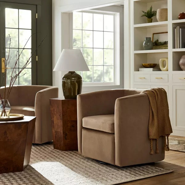 Vernon Upholstered Barrel Swivel Chair Light Brown Velvet - Threshold™ designed with Studio McGee