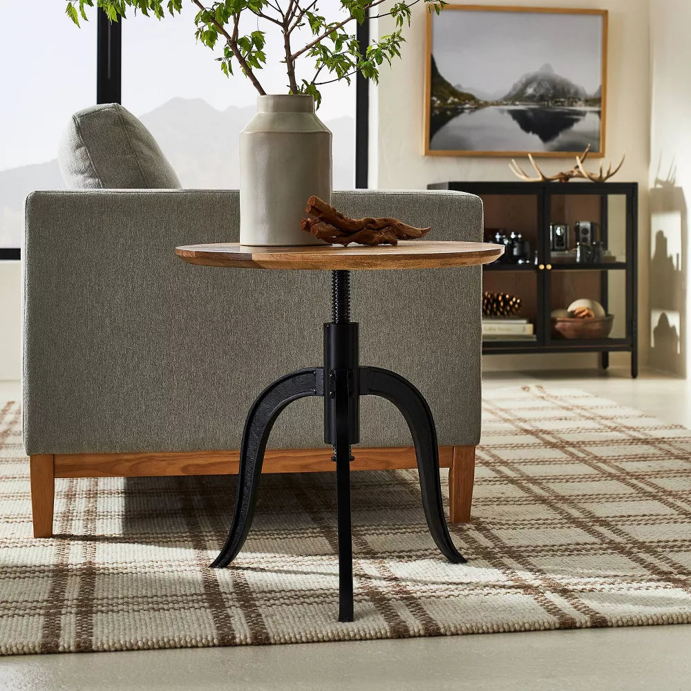 Round Wood End Table with Adjustable Height Brown - Threshold designed with Studio McGee