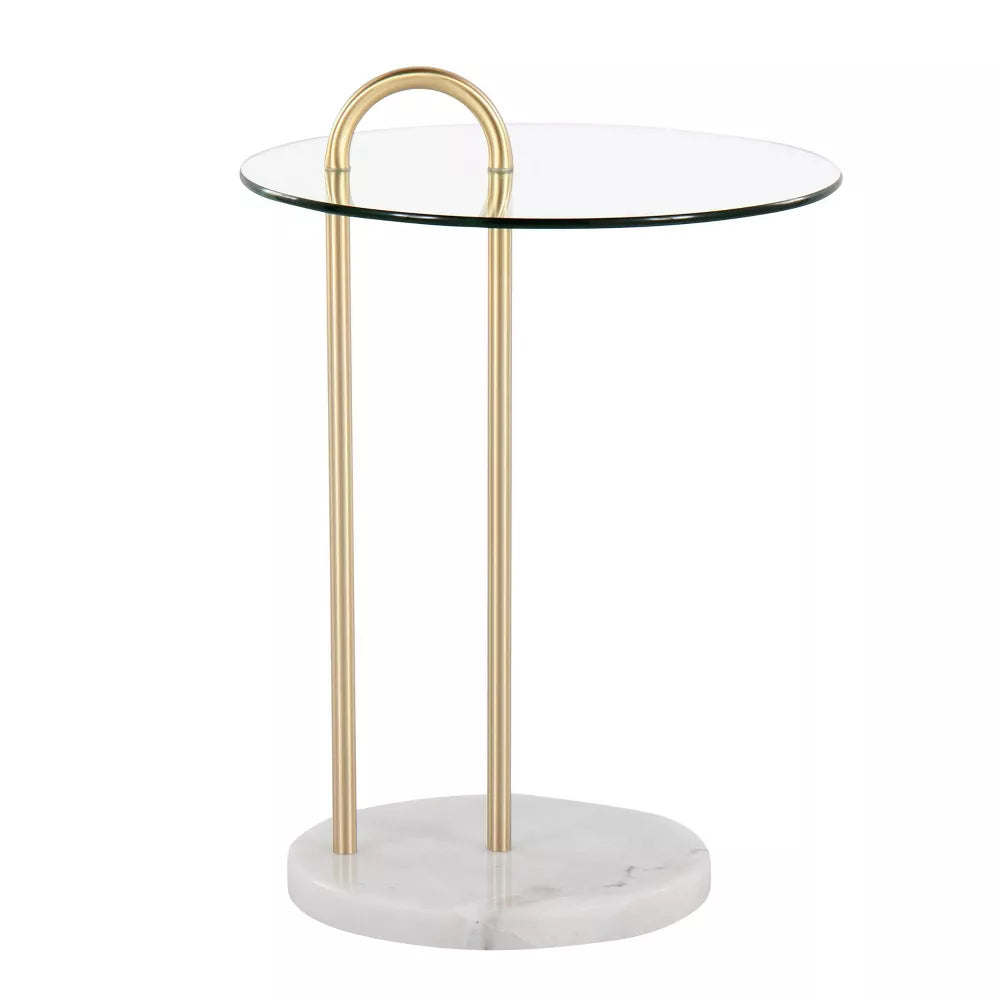 Symbol Contemporary Side Table Metal and Marble Gold/White - LumiSource