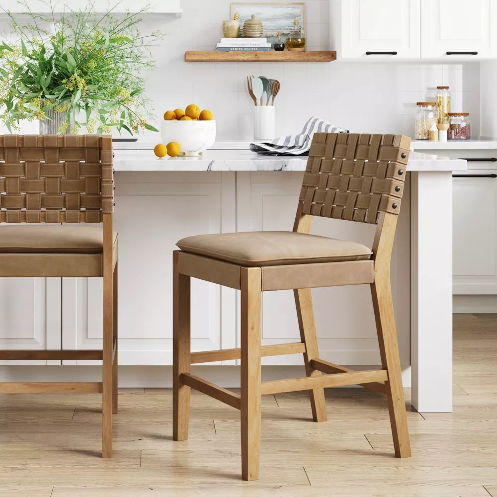 Nathan James Cohen Sear Counter Height Barstool: Rubberwood Frame, Faux Leather Seat