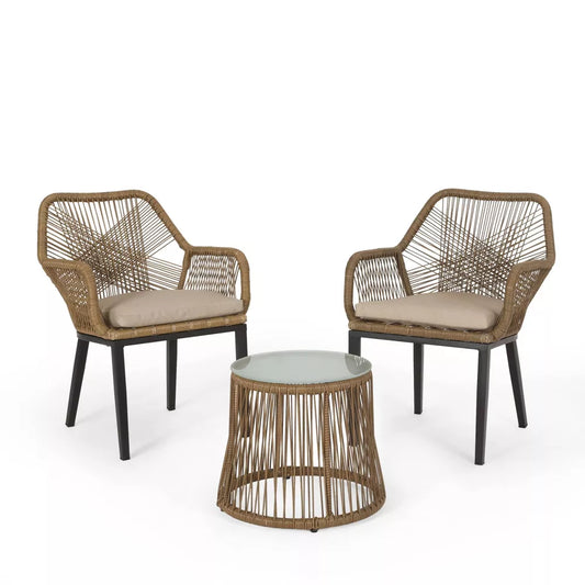 Russel 3pc Outdoor Wicker 2 Seater Chat Set -Christopher Knight Home