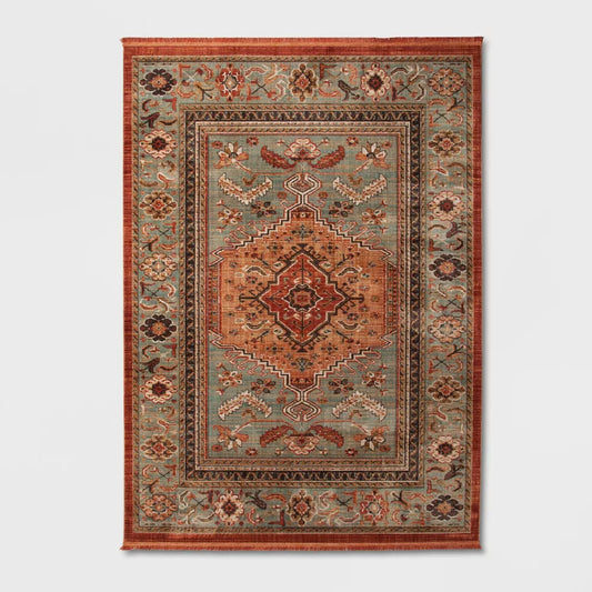 Floral Woven Accent Rug 7x10 Green/Red - Threshold