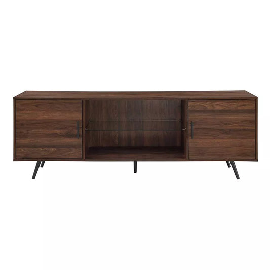 2 Door Mid-Century Modern Wood Storage TV Stand for TVs up to 80" Dark Walnut - Saracina Home