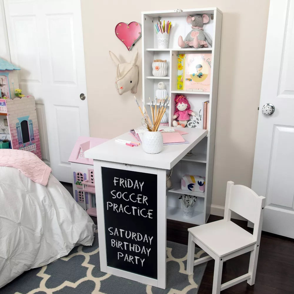 Wall Mount Folding Desk Cabinet with Blackboard White - Danya B.