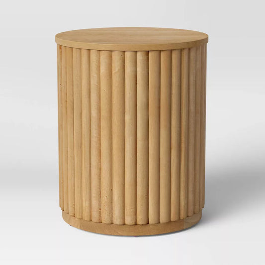 Wood Fluted Drum End Table Natural - Threshold