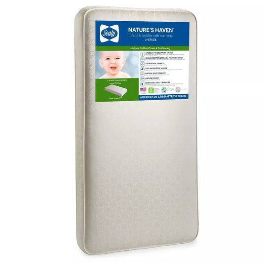 Sealy Nature's Haven 2-Stage Baby Crib Mattress and Toddler Bed Mattress -Light Beige