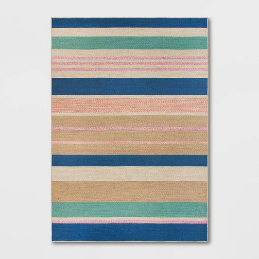 7'x10' Striped Rectangular Braided Outdoor Area Rug Multicolor Pastels -Threshold