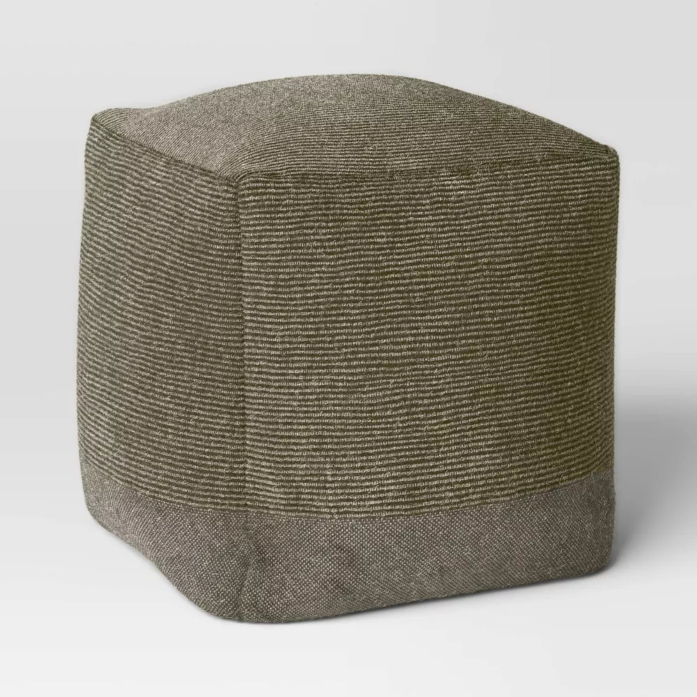 Hazel Stone Washed Canvas Pouf with Removable Fill Olive Green - Threshold