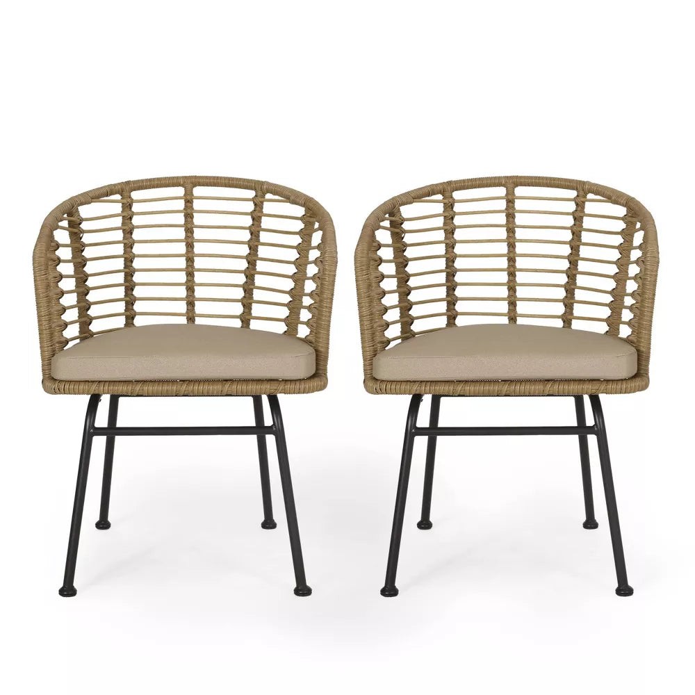 Randy 2pk Outdoor Wicker Chairs with Cushions -Light Brown/Beige -Christopher Knight Home