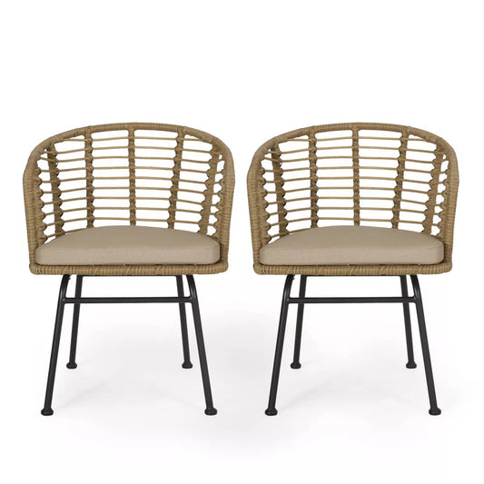 Randy 2pk Outdoor Wicker Chairs with Cushions -Light Brown/Beige -Christopher Knight Home