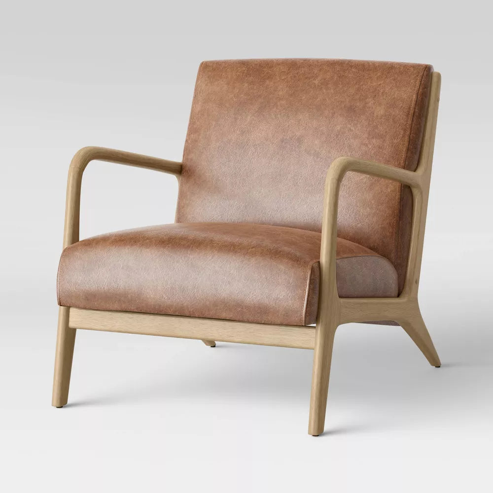 Esters Wood Armchair Caramel Faux Leather- Threshold