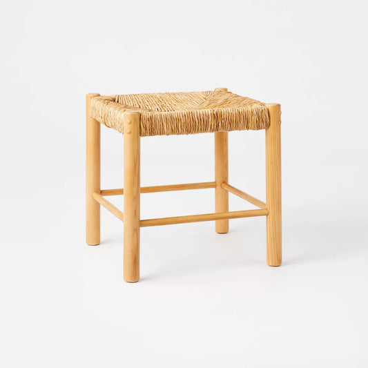 Moro Canyon Woven Ottoman with Wood Legs Natural - Threshold designed with Studio McGee