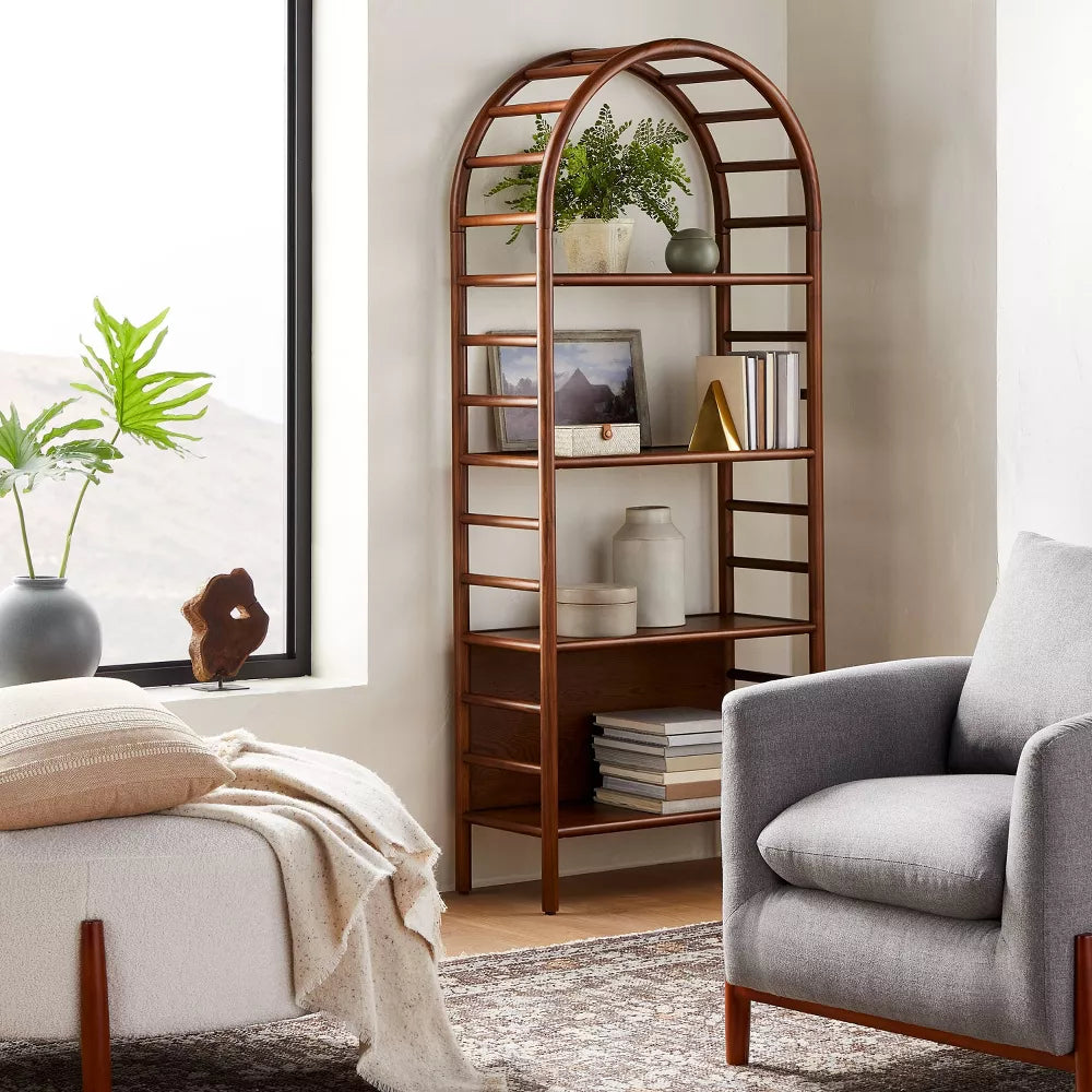 72" Holladay Curved Wooden Bookcase Brown - Threshold designed with Studio McGee