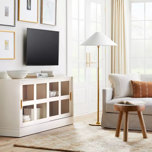 Promontory Sliding Glass TV Stand for TVs up to 64" White - Threshold designed with Studio McGee