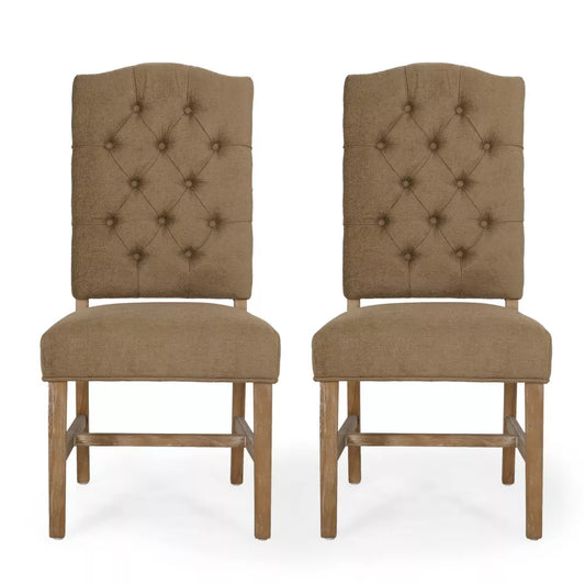 2pk Hyvonen Contemporary Fabric Tufted Dining Chairs Dark Beige/Natural - Christopher Knight Home