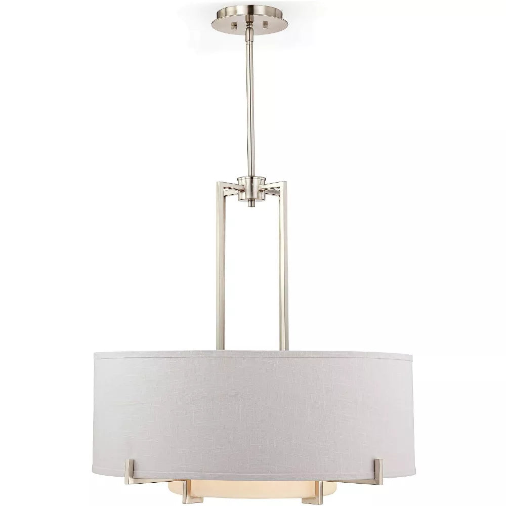 Possini Euro Design Concentric Brushed Nickel Pendant Chandelier 28" Wide Modern White Fabric Drum 4-Light