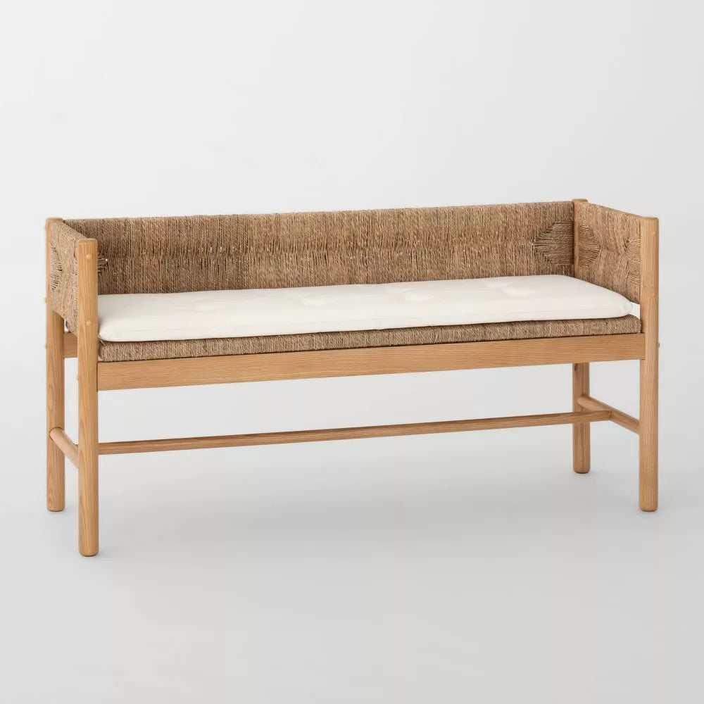 Elden Wood Bench with Woven Back and Loose Cushion Seat - Threshold™ designed with Studio McGee