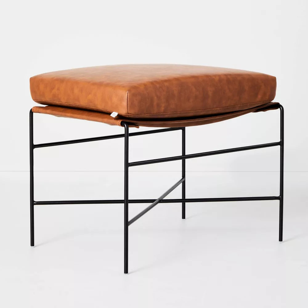 Faux Leather & Metal Ottoman - Hearth & Hand