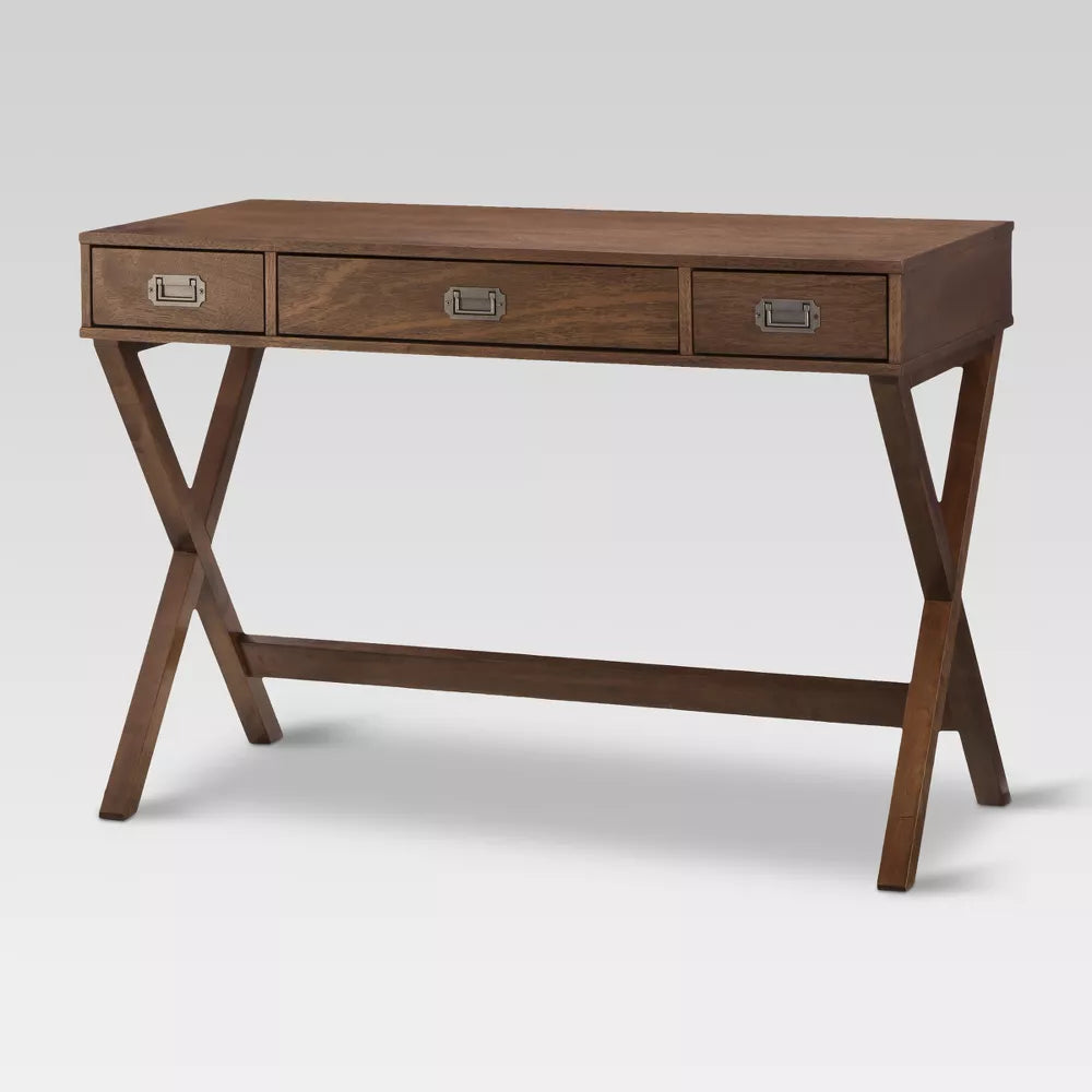 Campaign Wood Writing Desk with Drawers Midtone Brown - Threshold
