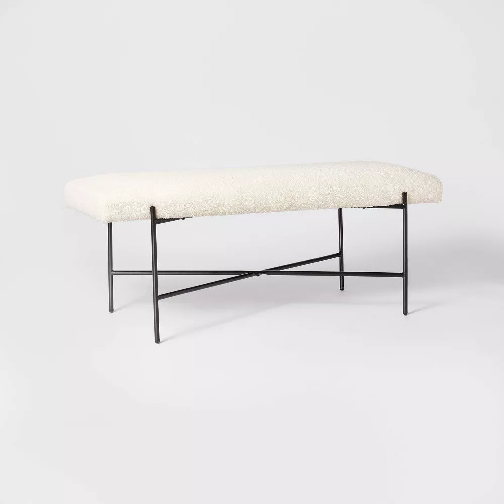 Clarkston Metal Base Upholstered Bench Cream Boucle - Threshold designed with Studio McGee