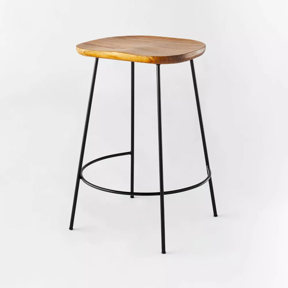 Metal Base Counter Height Barstools with Wood Seat Brown - Threshold designed with Studio McGee