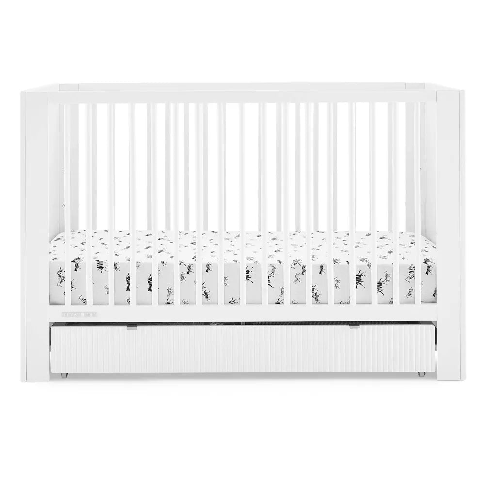 Delta Children Cassie 4-in-1 Convertible Crib with Underdrawer -Greenguard Gold Certified -Bianca White