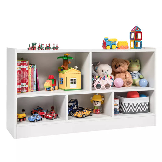 Costway Kids 2-Shelf Bookcase 5-Cube Wood Toy Storage Cabinet Organizer -White