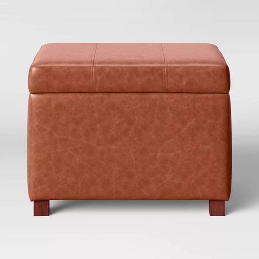 Essex Single Storage Ottoman Caramel Faux Leather - Threshold