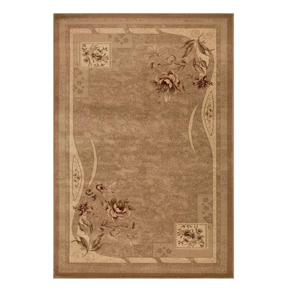 Minimalist Modern Floral Block Power-Loomed, 7'x9', Taupe, -Blue Nile Mills