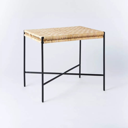 Woven Ottoman with Black Metal Legs Natural - Threshold designed with Studio McGee