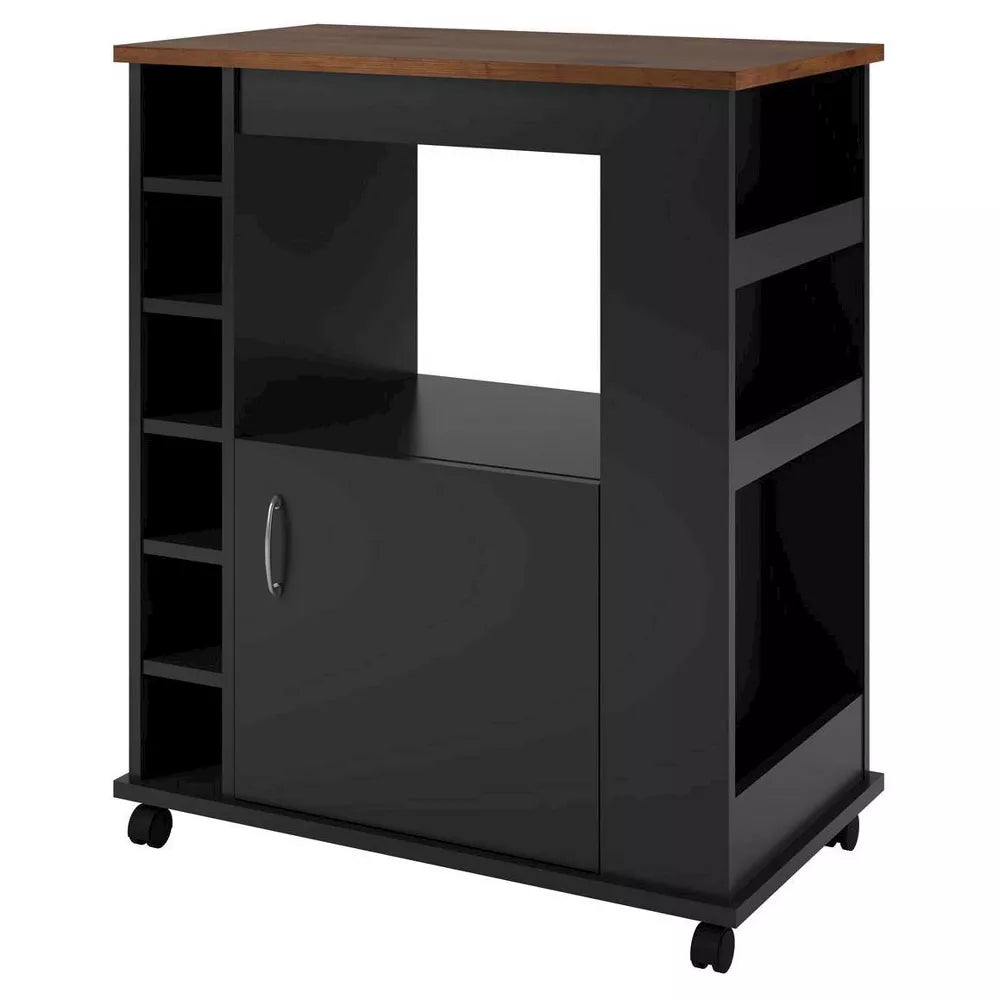 Clementine Kitchen Cart Black/Old Fashioned Pine -Room and Joy