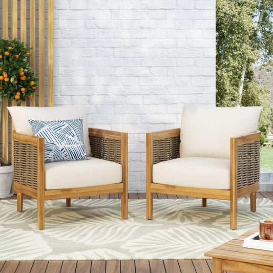 Burchett 2pk Outdoor Acacia Wood Club Chairs with Cushions: Weather-Resistant, UV-Resistant -Christopher Knight Home