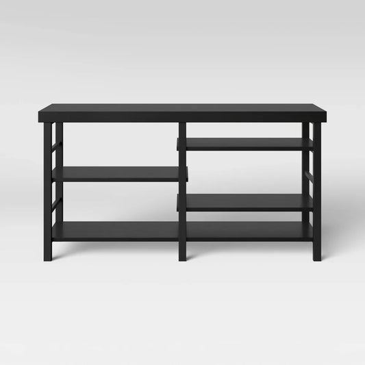 Adjustable Storage TV Stand for TVs up to 50" Black Wood Grain Finish - Room Essentials