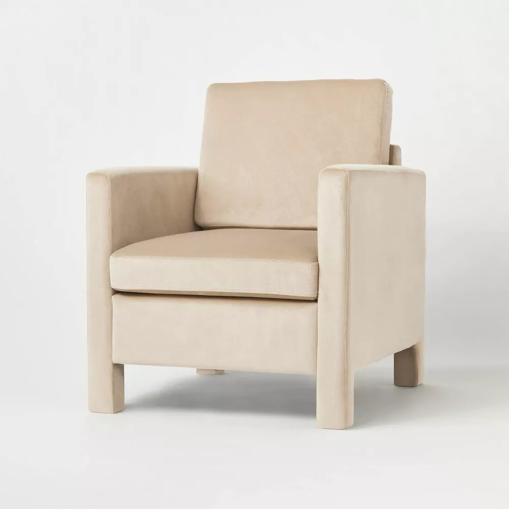 Bellfield Fully Upholstered Accent Chair Light Brown Velvet (KD) - Threshold designed with Studio McGee