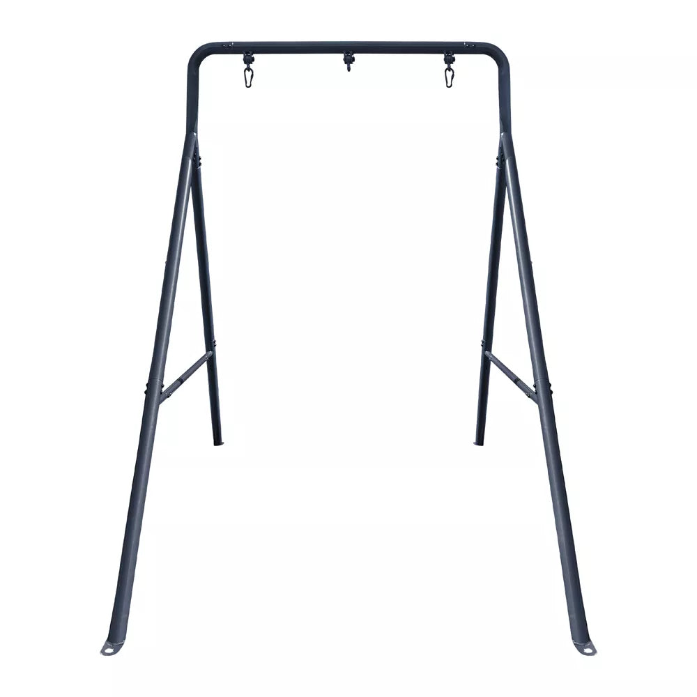 gobaplay 96in Single Wide Steel Swing Set Frame 300lbs with Support Bars and Curved Corners for Outdoor Playground or Saucer Swing, Frame Only, Silver