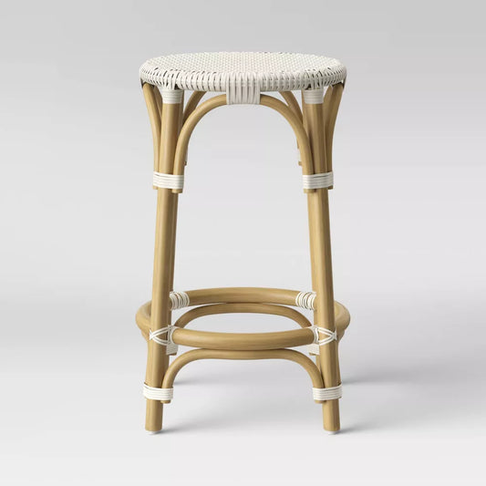 Perry Rattan Backless Woven Counter Height Barstool Cream -THreshold