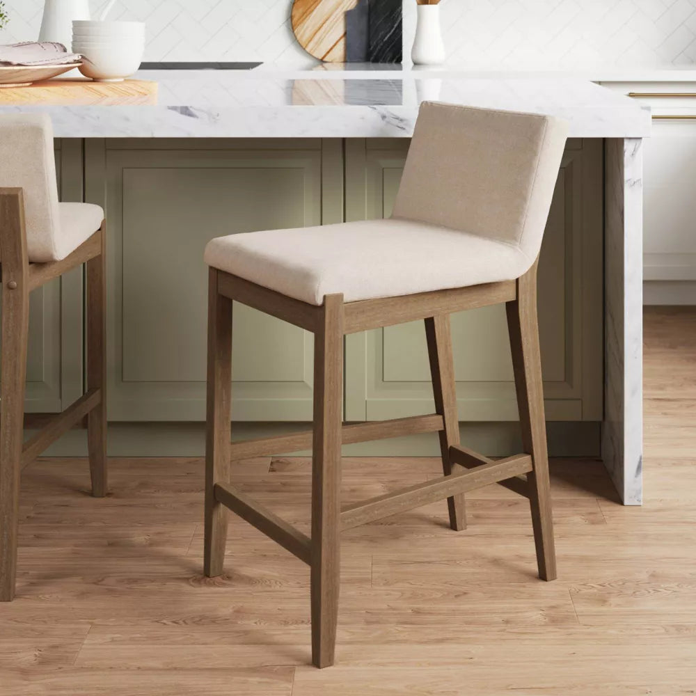 Gracie Wood Upholstered Counter Height Barstool Brushed Gray/Flax -Nathan James